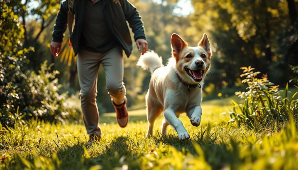 Hund und Besitzer bei gemeinsamer Aktivität